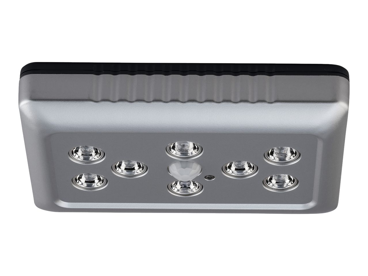 Silver LED light with motion sensor and eight individual lights