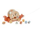 Wooden fox pull-along toy with shape sorter and forest animal blocks