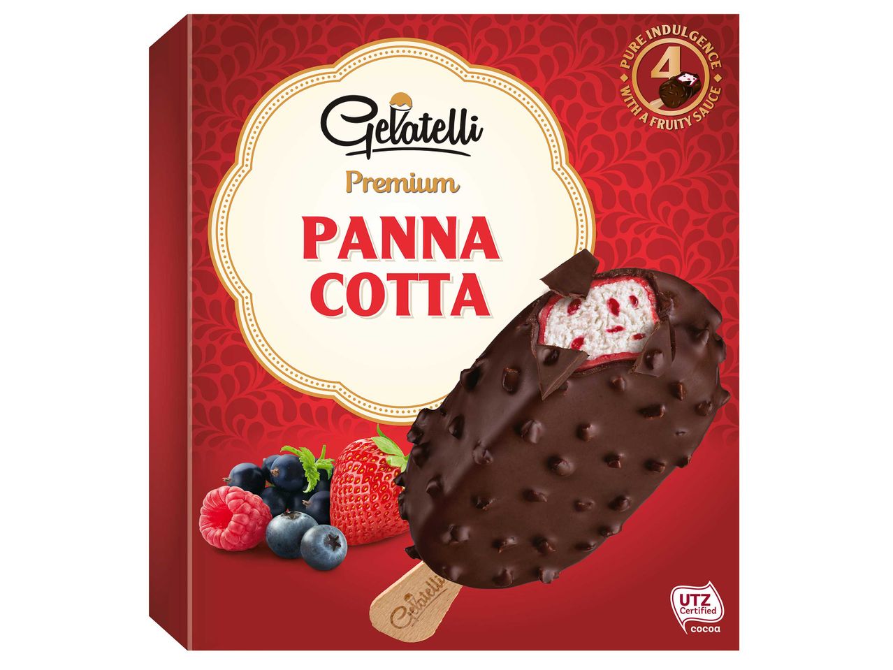 Callebaut Premium Panna Cotta fagylalt nyalóka, vegyes bogyós gyümölcsökkel.