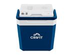 Blue and white electric cool box with controls on the lid.