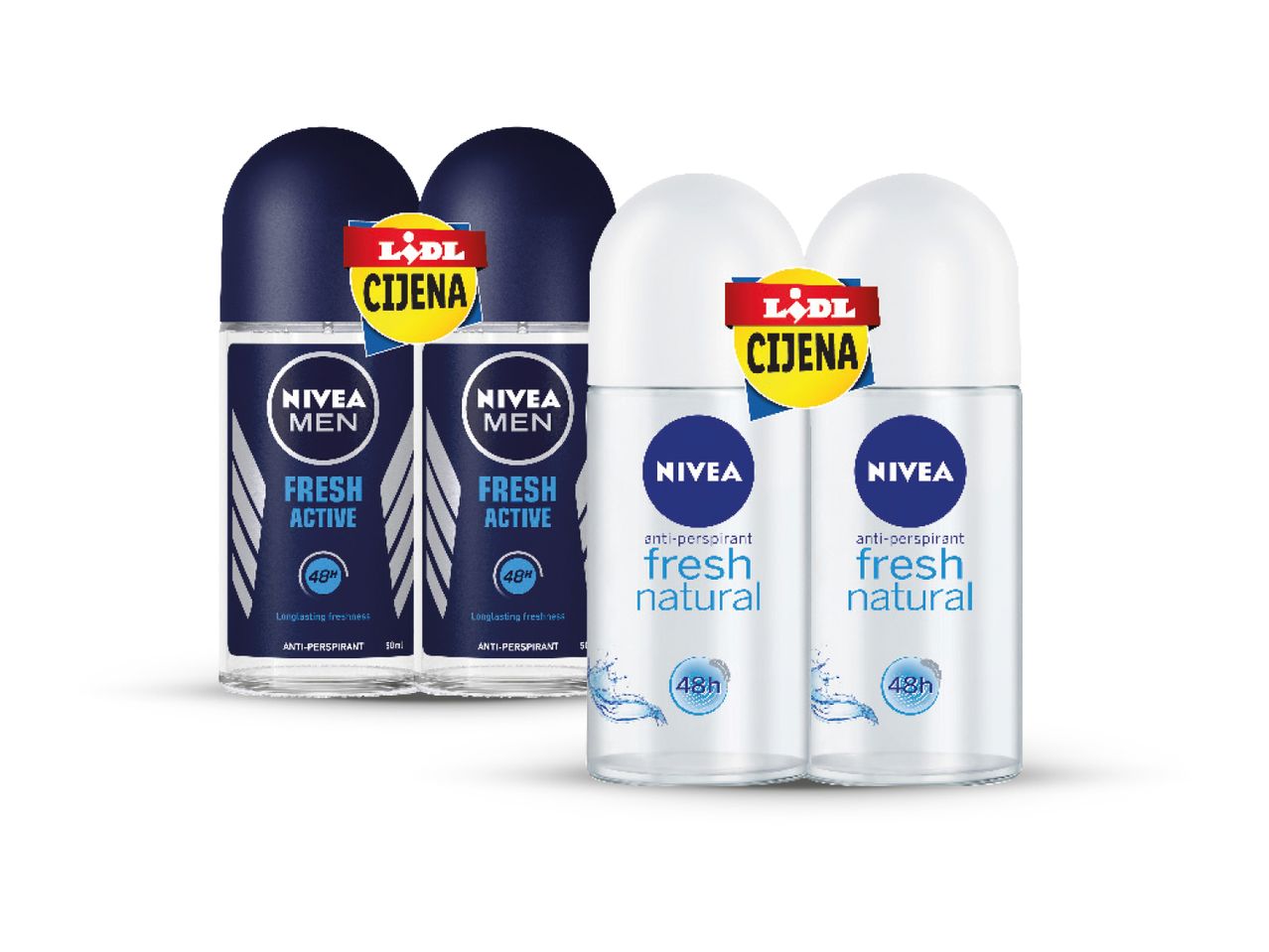 Nivea Men Fresh Active i Nivea Fresh Natural roll-on dezodoransi s oznakom Lidl Cijena.