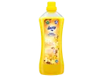 Doussy wasverzachter vanille amandel in een gele fles.