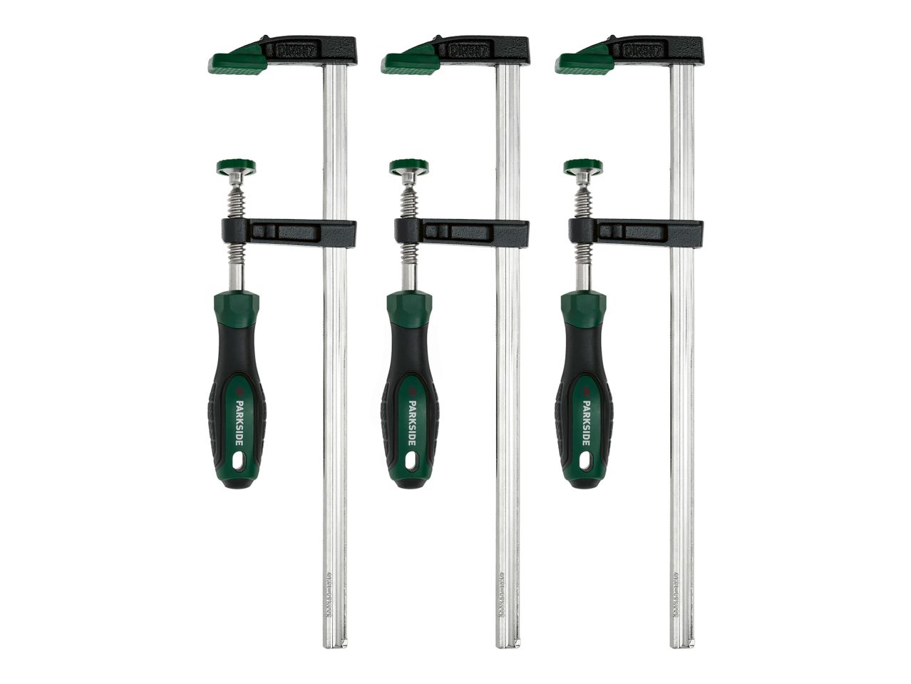 Three Parkside clamps are shown against a white background.