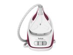 White and purple steam generator iron with control buttons for eco and anti-calc functions.