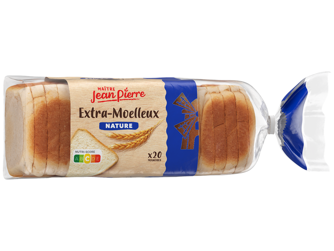 Paquet de pain de mie nature extra-moelleux, 20 tranches, avec Nutri-Score B.