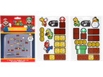Super Mario magnet set with characters and game elements, shown on packaging and two magnet sheets.