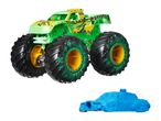 Monster Jam Megalodon monster truck toy with a blue car crush piece.