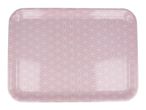A pale pink square paper plate with a subtle textured pattern.