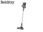 Cordless stick vacuum cleaner with a long handle and a floor head with LED lights.