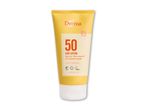 Solcreme med SPF 50, vitamin E og fugtkompleks, parfumefri og let absorberbar.