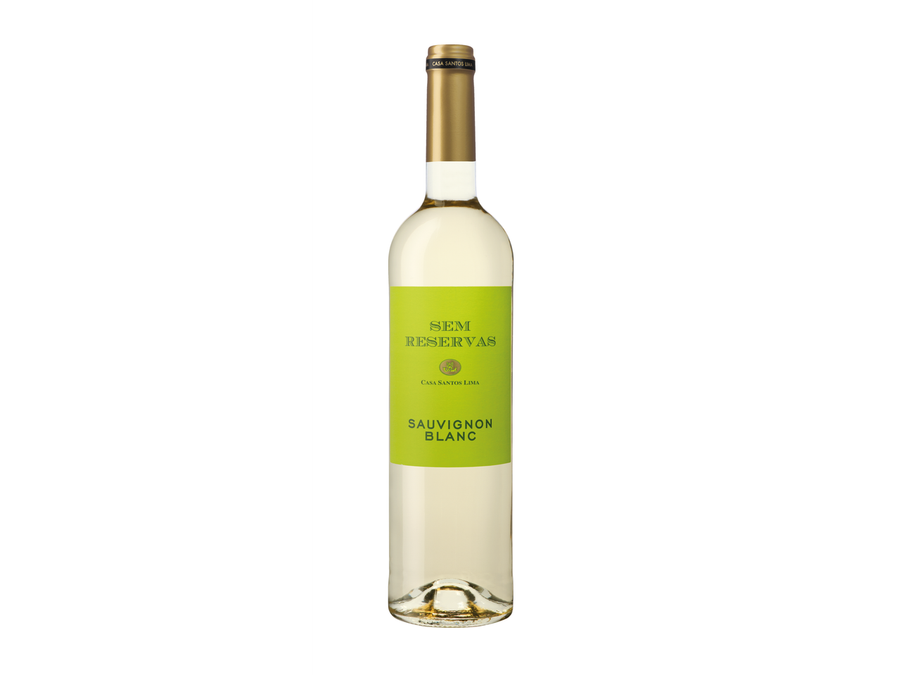 Uma garrafa de vinho branco Sem Reservas Sauvignon Blanc.
