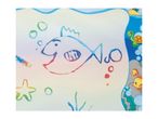 A colorful drawing of a fish and a starfish on a white board, with a water pen.