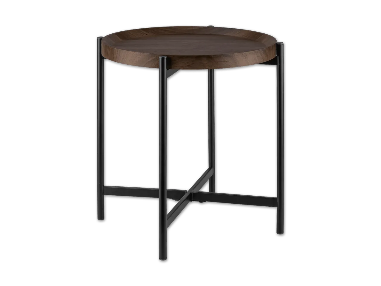 Holz-Beistelltisch mit Metallgestell.
