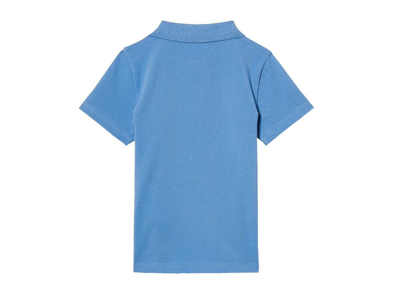 Back view of a light blue children's polo shirt.