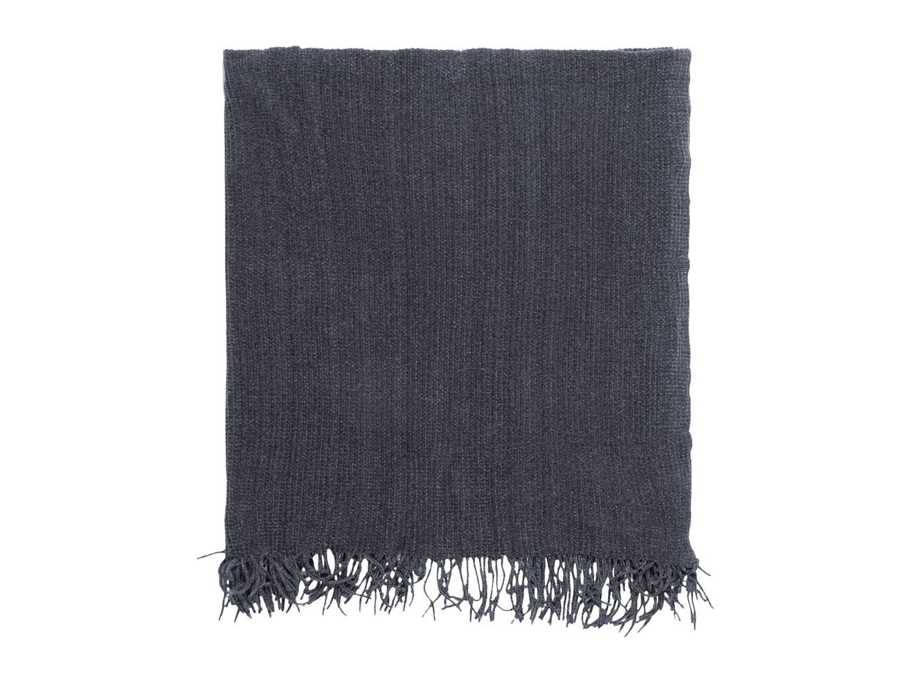 Dark grey knitted blanket with fringe