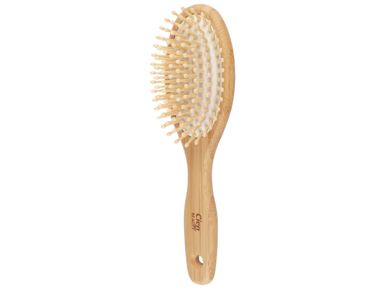 Brosse à cheveux ovale en bambou avec picots en bois.