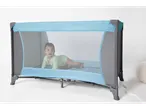 Baby travel cot, light blue and grey.