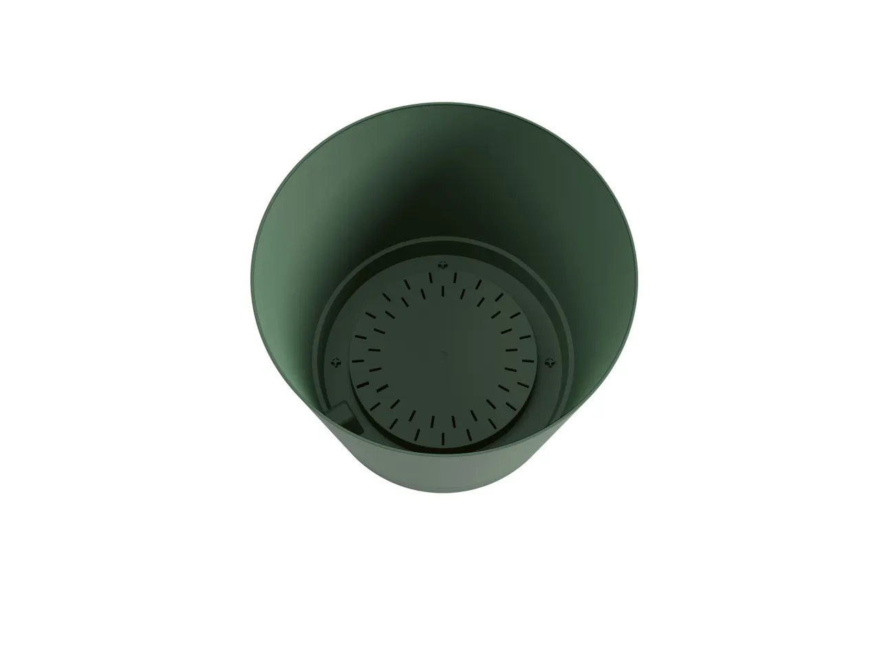 A dark green planter with integrated drainage tray.