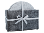 Gray felt coasters in a matching holder, tied with a light gray ribbon.