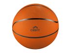 An orange basketball with black seams and a textured surface, centered on a white background.