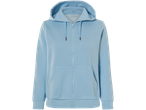 En ljusblå zip-up hoodie med huva och känguruficka.