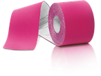 Sensiplast Kinesiology Tape in pink, with a roll and an unrolled section showing the adhesive side.