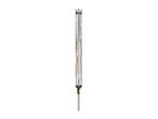Foldable rotary clothes dryer with a grey pole and black and yellow handle