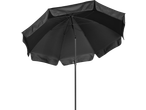 Livarno black parasol, open and viewed from below, showing the canopy and central pole.