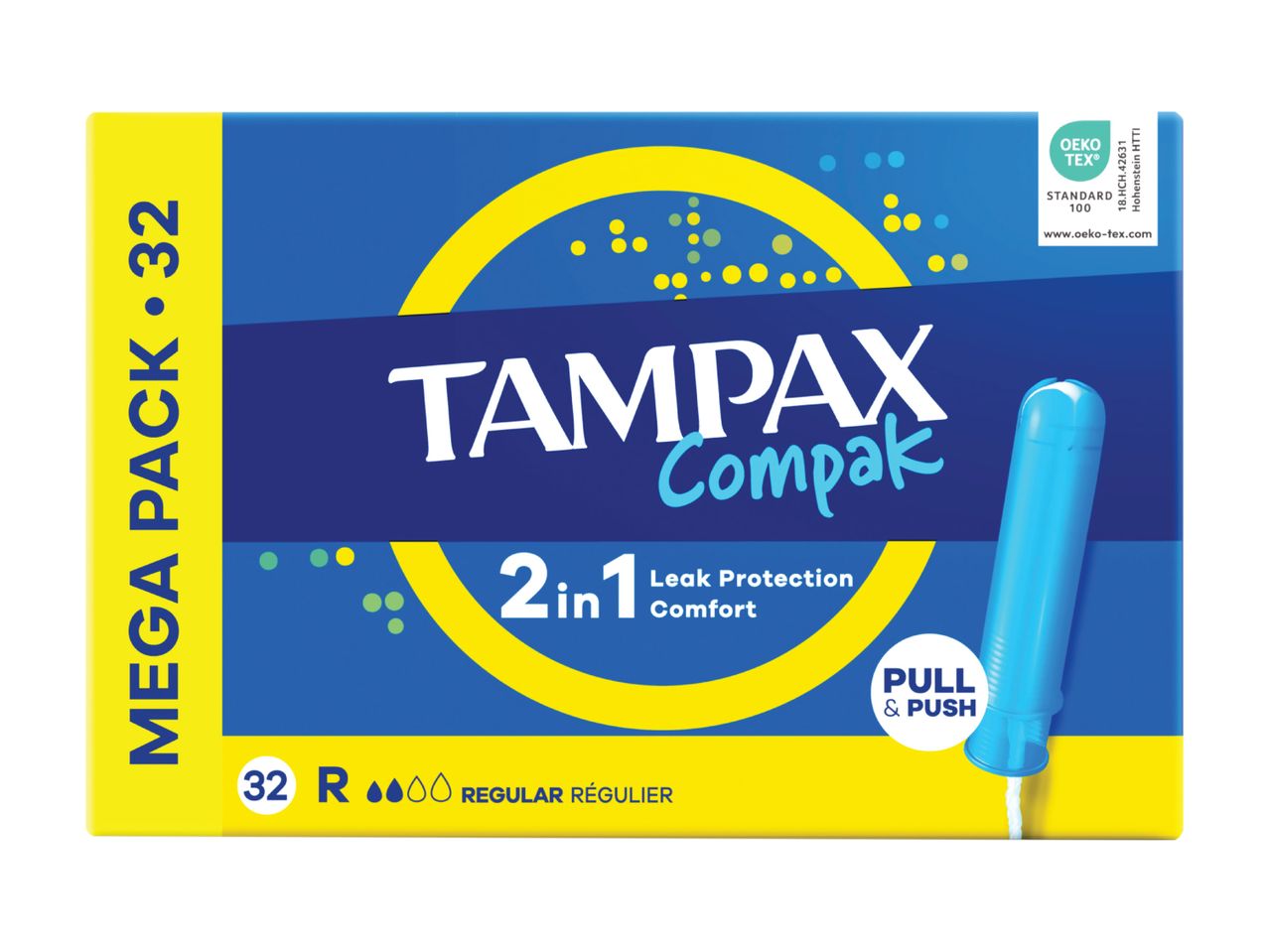 32 Tampax Compak mega pack: tampons with leak protection.