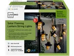 Packaging for solar flaming lantern string lights, featuring product details and dimensions.
