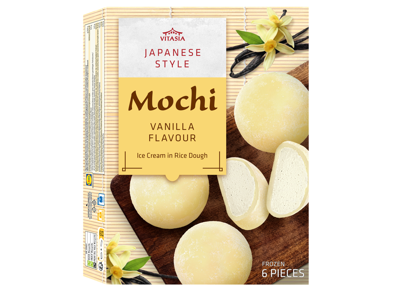 Gelado Mochi Vitasia estilo japonês, sabor baunilha, congelado.