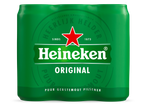 Groen sixpack bierblikjes met een rood sterlogo en de tekst 'ORIGINAL' en 'PUUR GERSTEMOUT PILSENER'.