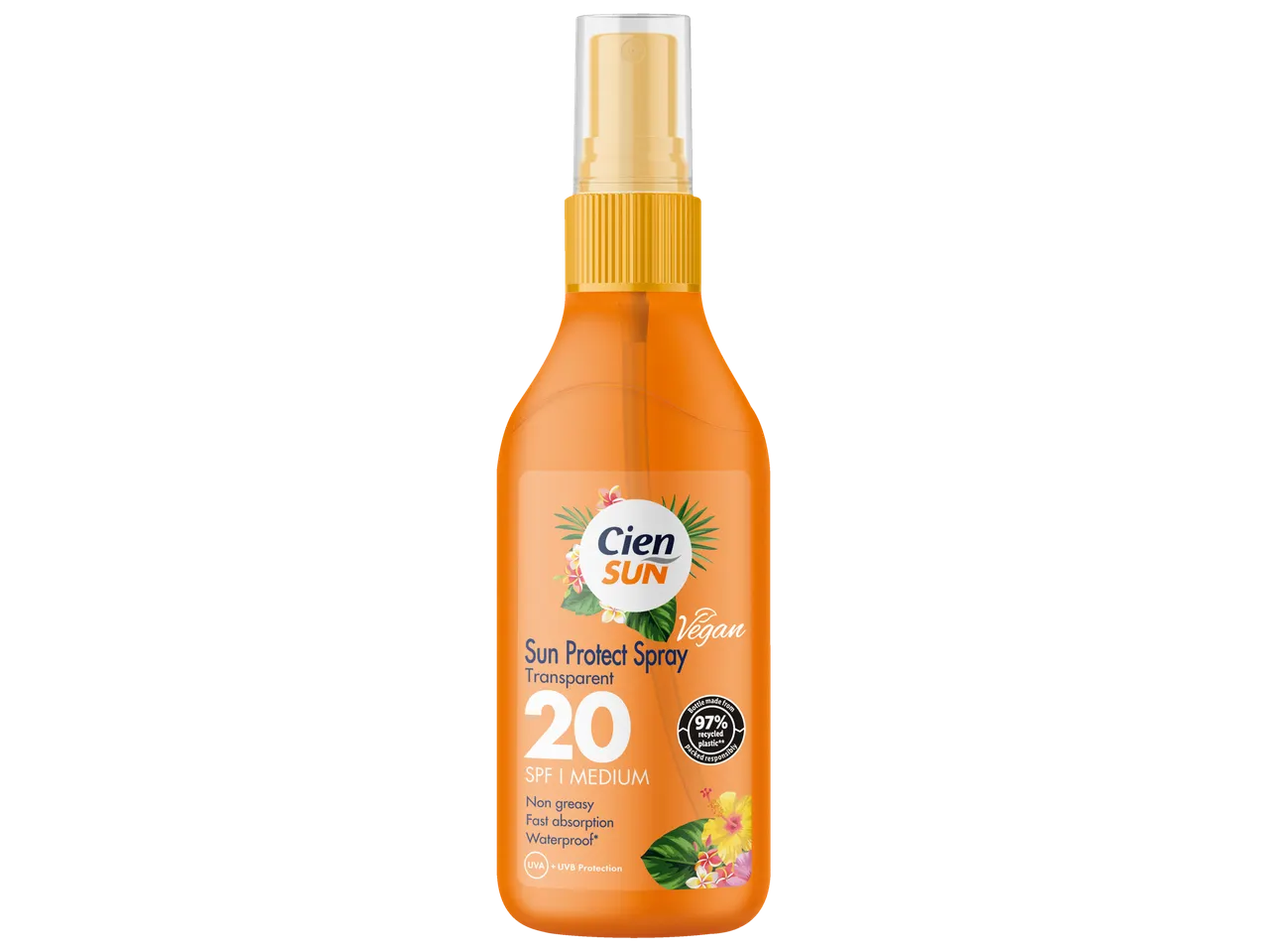 Spray Cien Sun SPF 20, vegan, transparent.