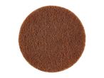 Close-up of a round, brown scouring pad with a fibrous texture.