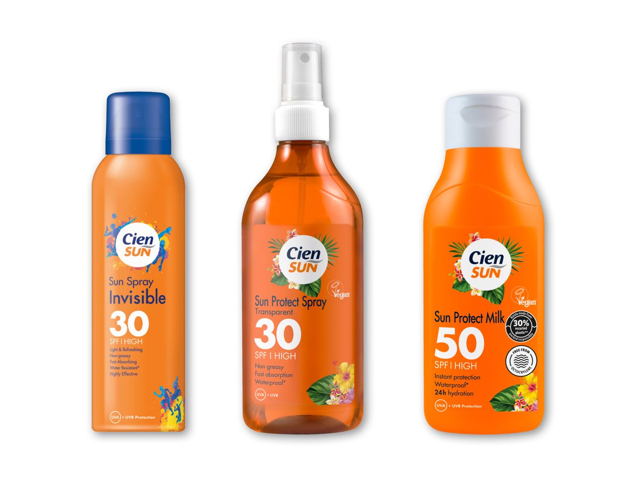 Nivea Sun solcreme i spray, lotion og olie med SPF 30 og 50.