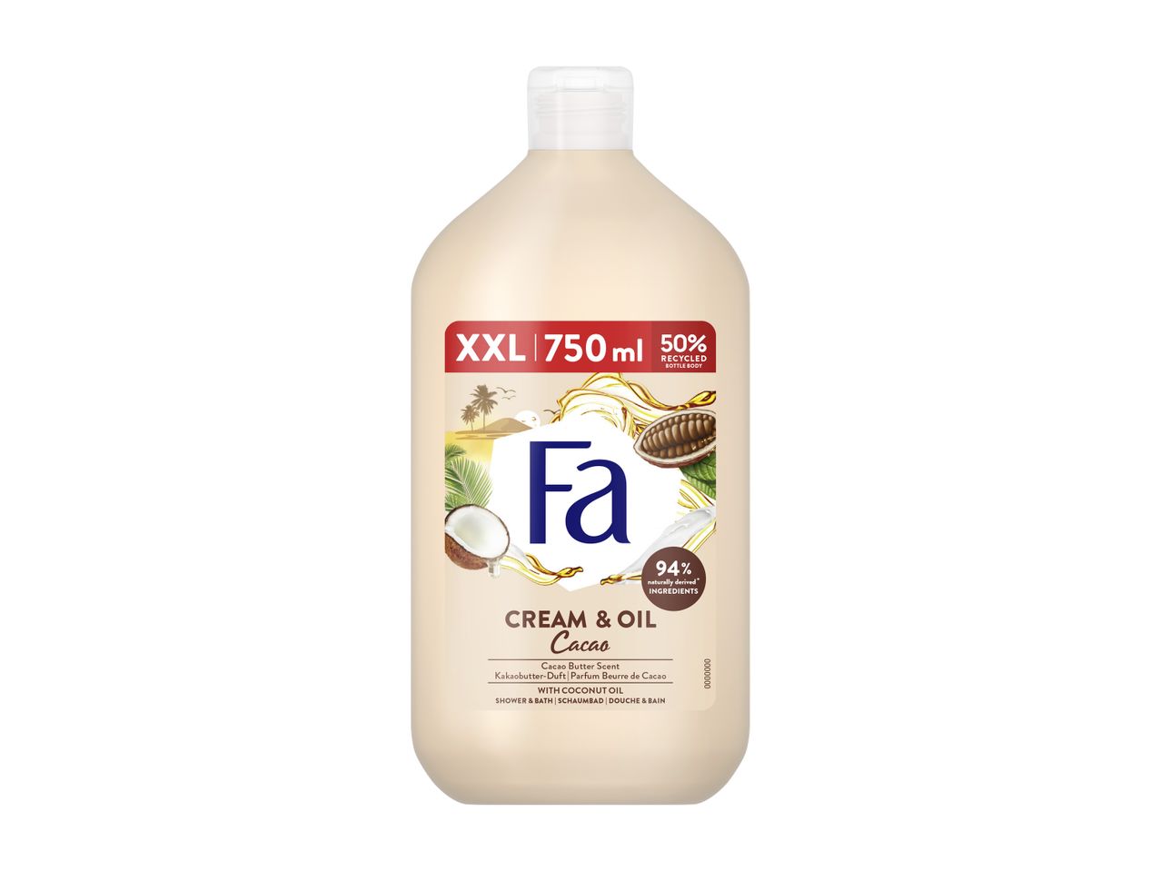 Fa Cream & Oil Cacao gel za prhanje in kopel v 750 ml steklenički.