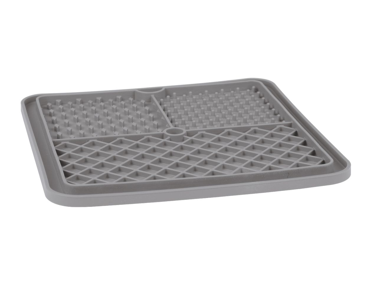 Grey rectangular dish drying mat with two textured sections and a grid pattern.