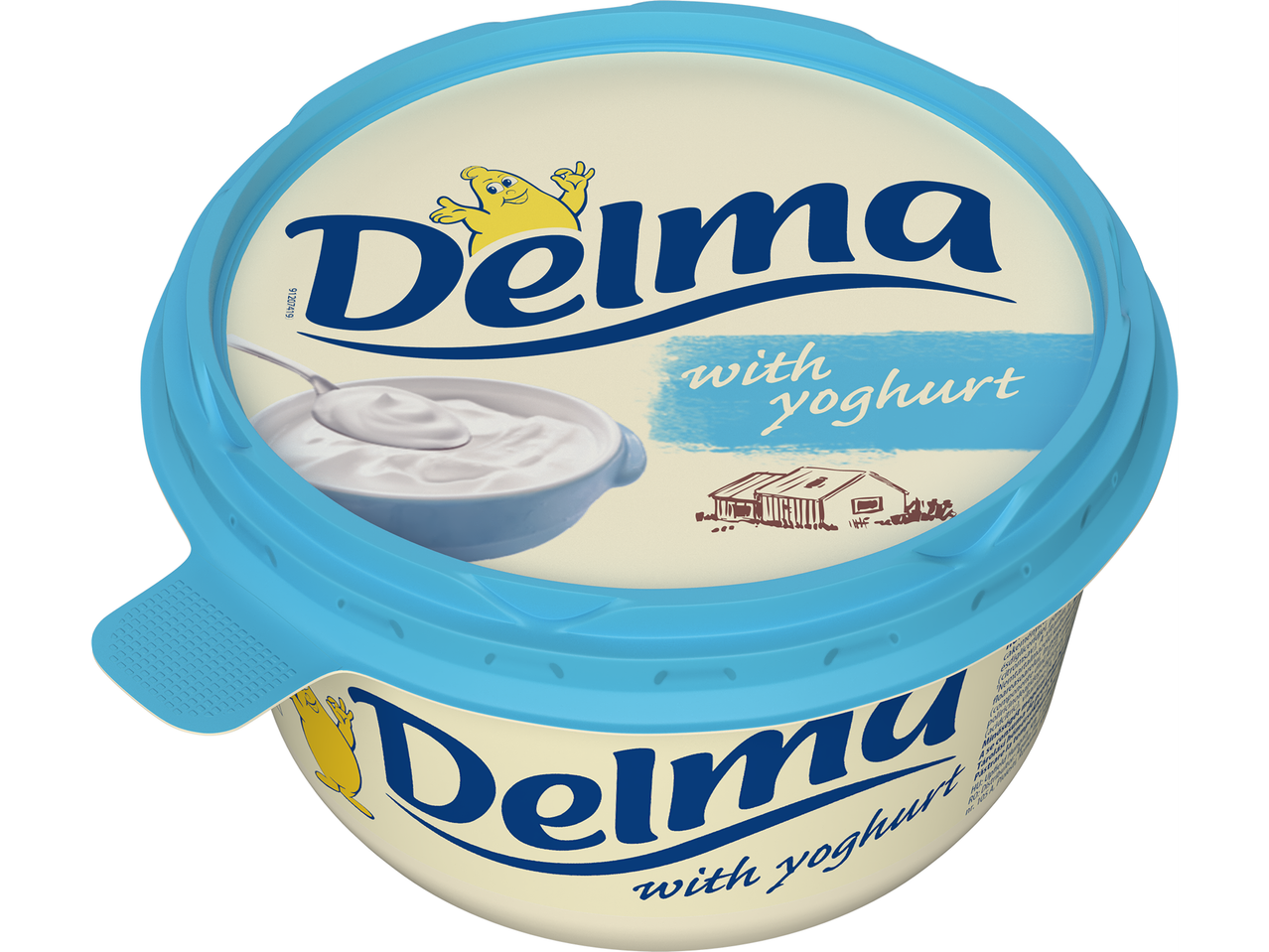 Egy Delma joghurtos vajkrém doboz.