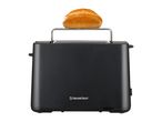 A black Breville toaster with a bun on top.