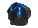 Black and blue water shoe with a textured sole and a pull tab at the heel.