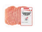 Verpackung mit dünnen Schweinekarreesteaks, 400g, mit Herkunftsangaben aus Österreich.