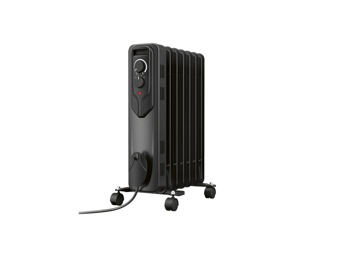 TRONIC® 1500W oil-filled radiator, black, with controls and wheels.