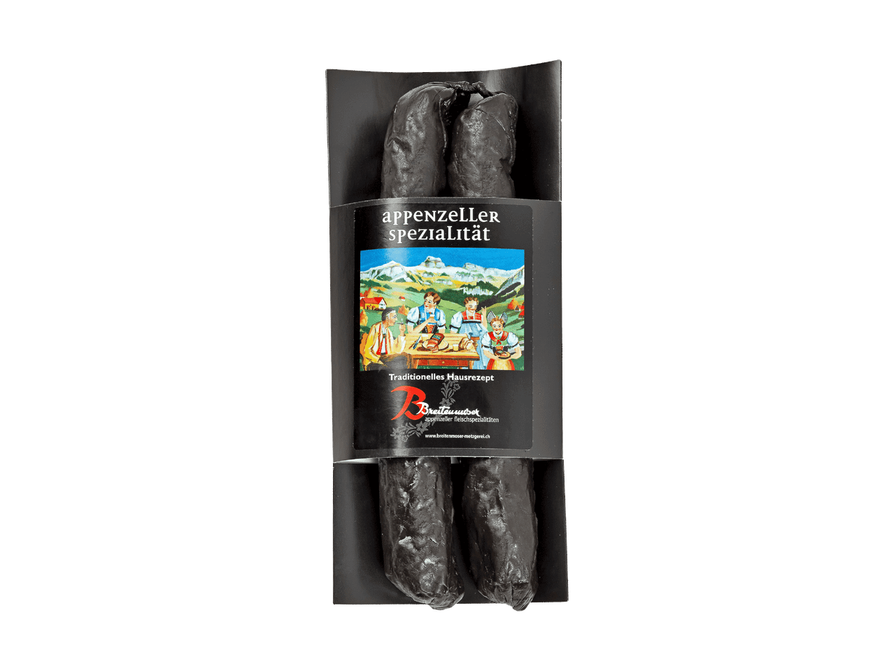 Saucisson noir tranché et entier sur une planche d'ardoise avec oignon et origan.