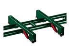 Green metal sawhorse with red handles