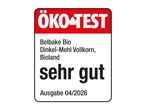 ÖKO-TEST Siegel für Dinkel-Vollkornmehl mit der Bewertung 'sehr gut'.