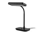 Black desk lamp with a rectangular head and flexible neck.