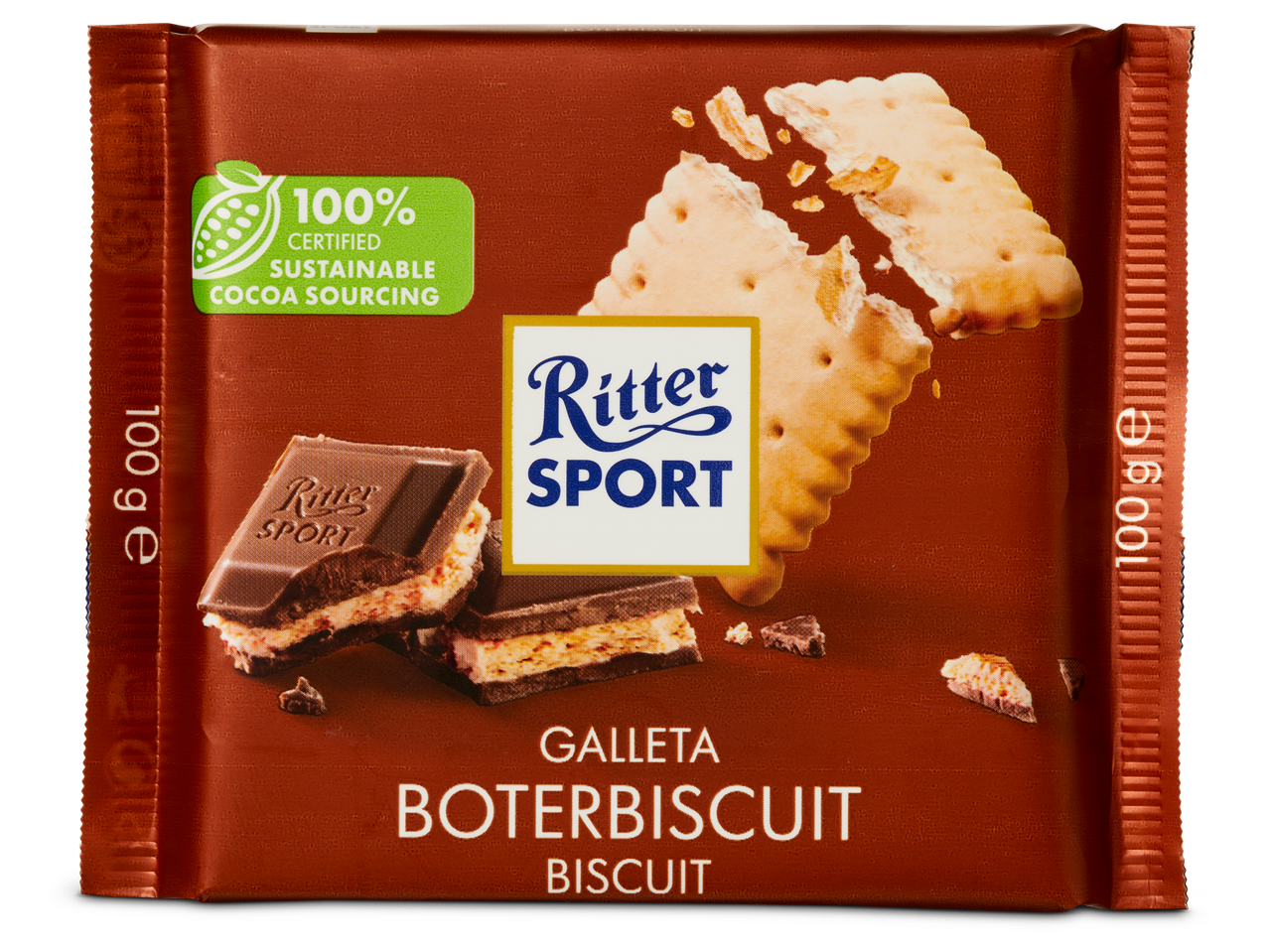 Ritter Sport chocolade met boterbiscuitjes.