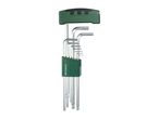 Set of L-shaped hex keys with a green and black holder, featuring various sizes.