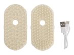 Two beige textured massage pads with a white USB charging cable