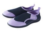 Pair of black and purple water shoes with textured soles